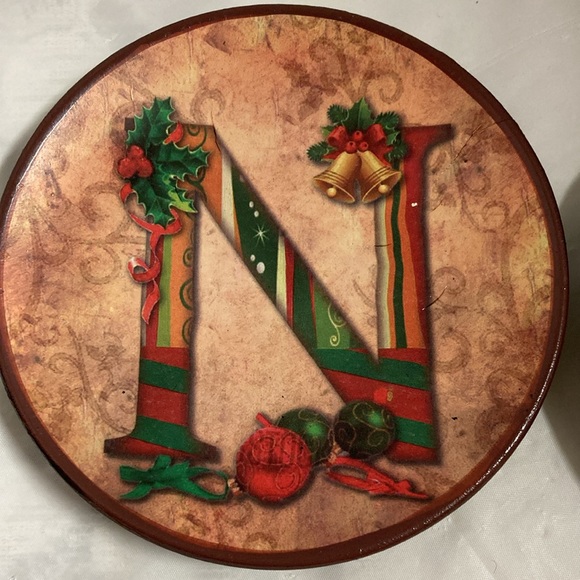 Noel Decoration Plates Coasters Set of 4 Stackable Each Plate has a Letter 4.5” - Picture 2 of 8